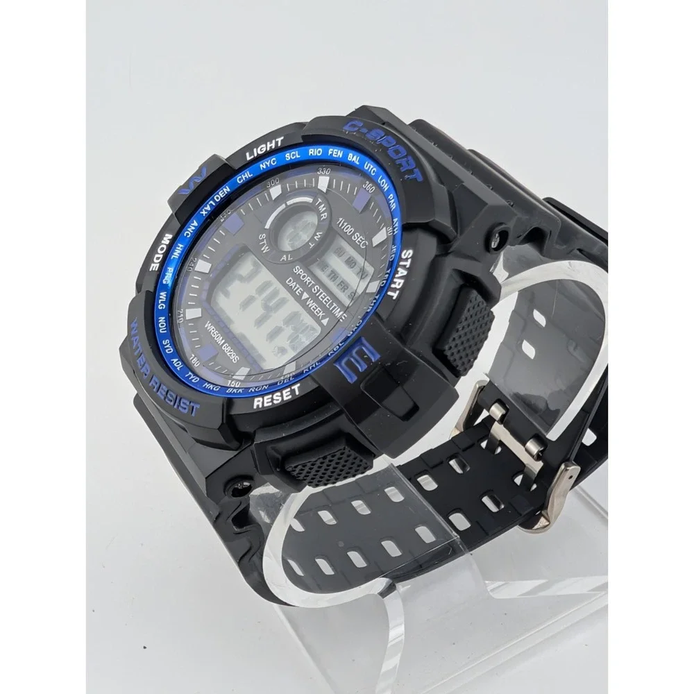 C-Sport Men's Digital Sport 56mm Case Black Resin Band Backlight- New Battery
